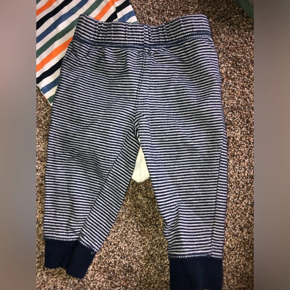 Lot of boys clothes Green 'Cute-a-Saurus' & Striped Bib pants shirt sz 9-12 mo
